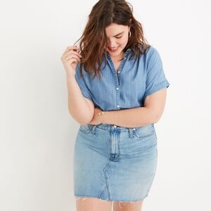MADEWELL rigid denim a-line mini raw hem jean‎ skirt in lovell wash 36